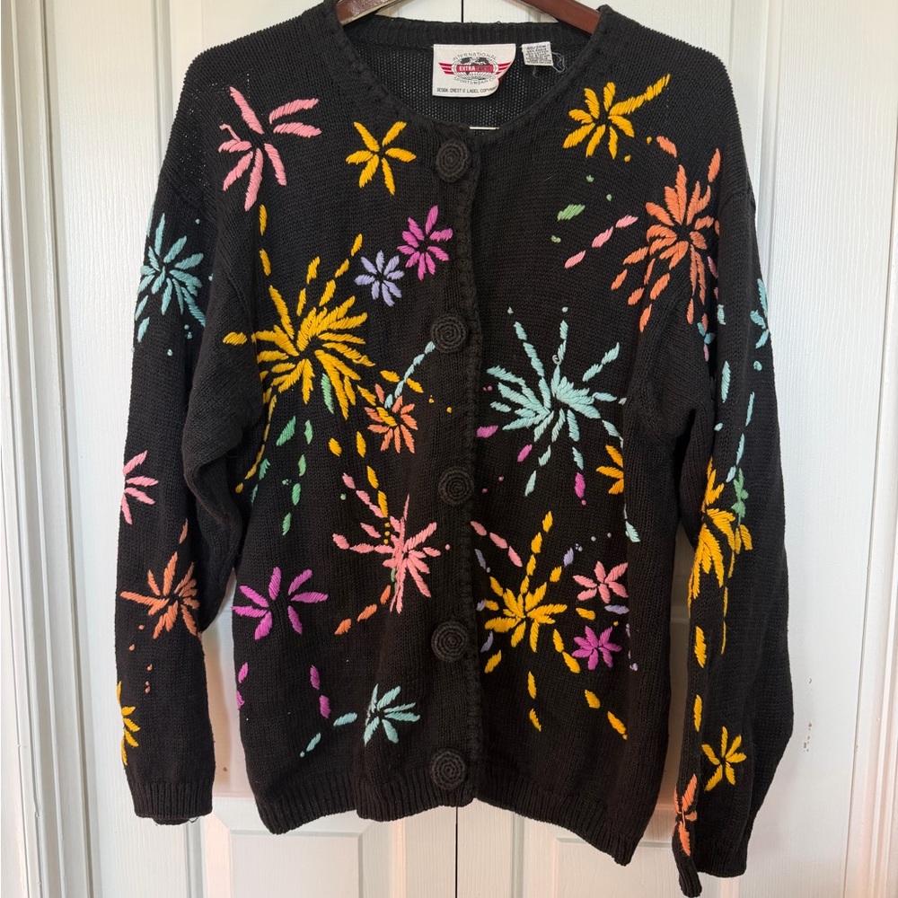 Vintage Black Floral Embroidered Cardigan